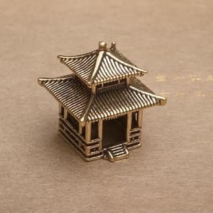 黄铜古楼客栈假山鱼缸造景创意摆件书房办公室立体宫殿摆件工艺品