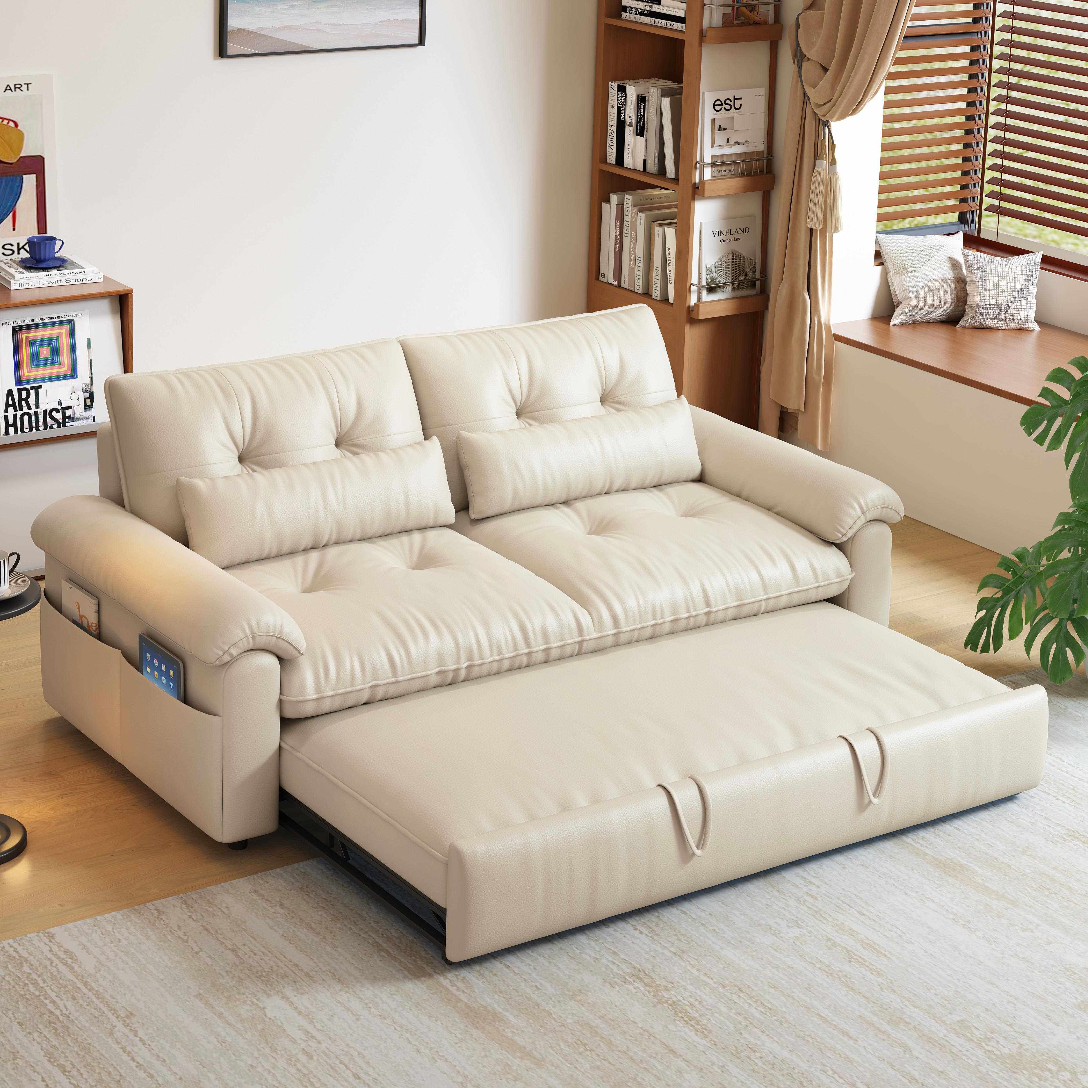 仁友猫爪皮羽绒沙发床折叠两用2026新款多功能可以长期睡的沙发床