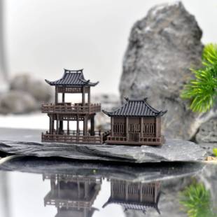 古建筑摆件3D模型亭台楼阁室内假山盆景微景观装饰国风复古diy