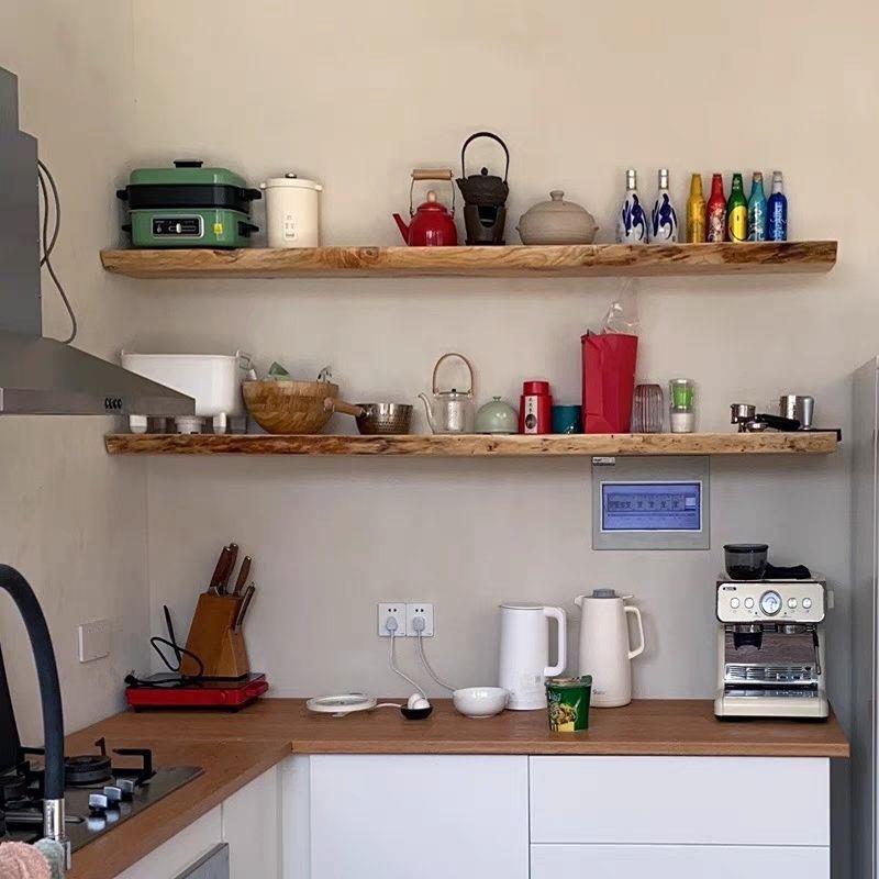 客厅简约的现代原木挂墙电视柜整块实木悬挂一字隔板卧室上墙木板