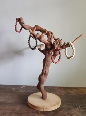 原木树杈带底托摆件 书架客厅茶几摆设 手工天然把玩首饰实木支架