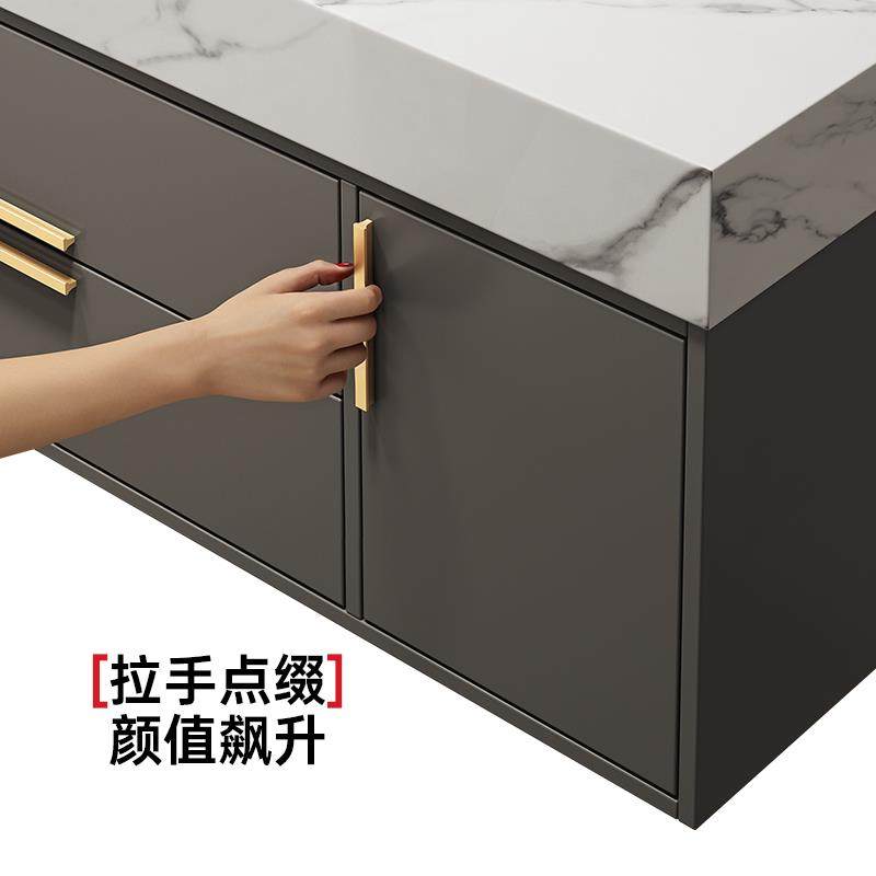 东鹏铁灰色浴室柜组合岩板陶瓷无缝盆定制洗脸洗手盆柜实木多层