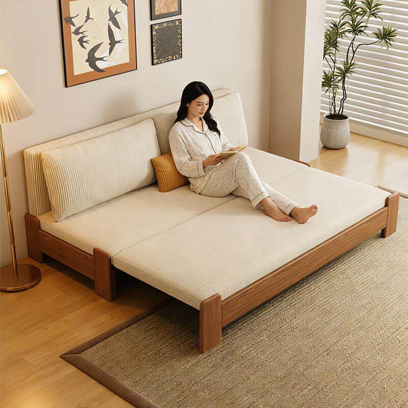 2026新款实木白蜡木三托可折叠沙发床卧室客厅坐卧两用沙发抽拉床