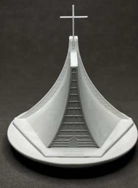 路思义教堂建筑模型桌面书架装饰微景观摆件摄影道具商业软装礼物