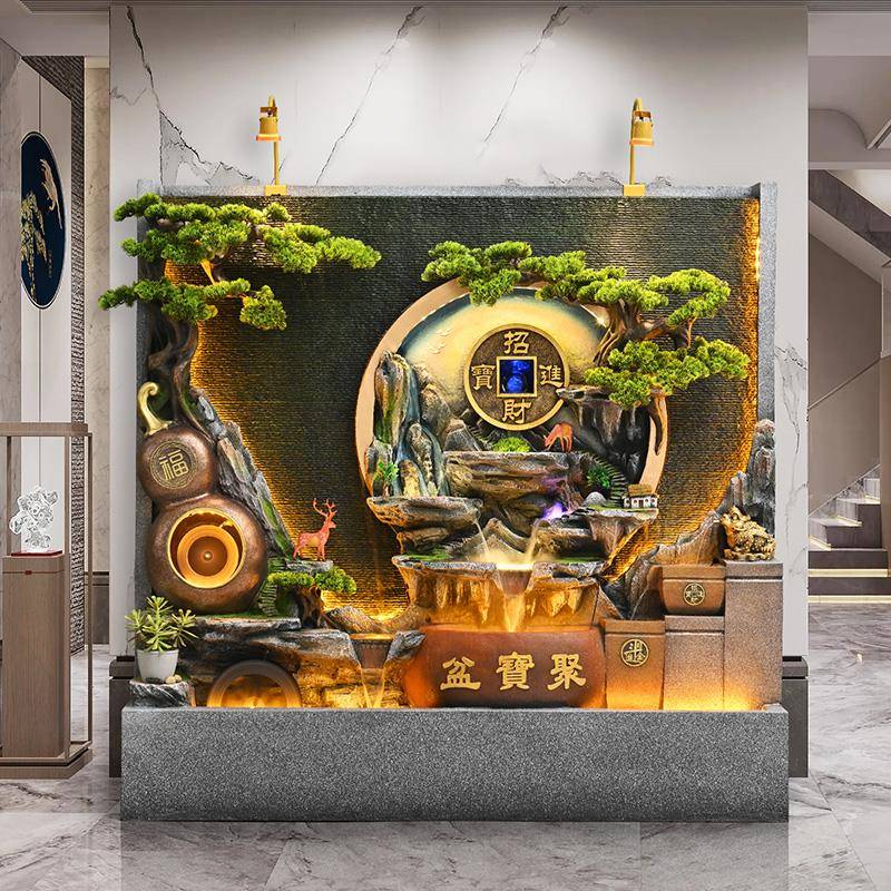 循环流水摆件落地假山喷泉水景客厅办公室装饰景观公司招财水幕墙