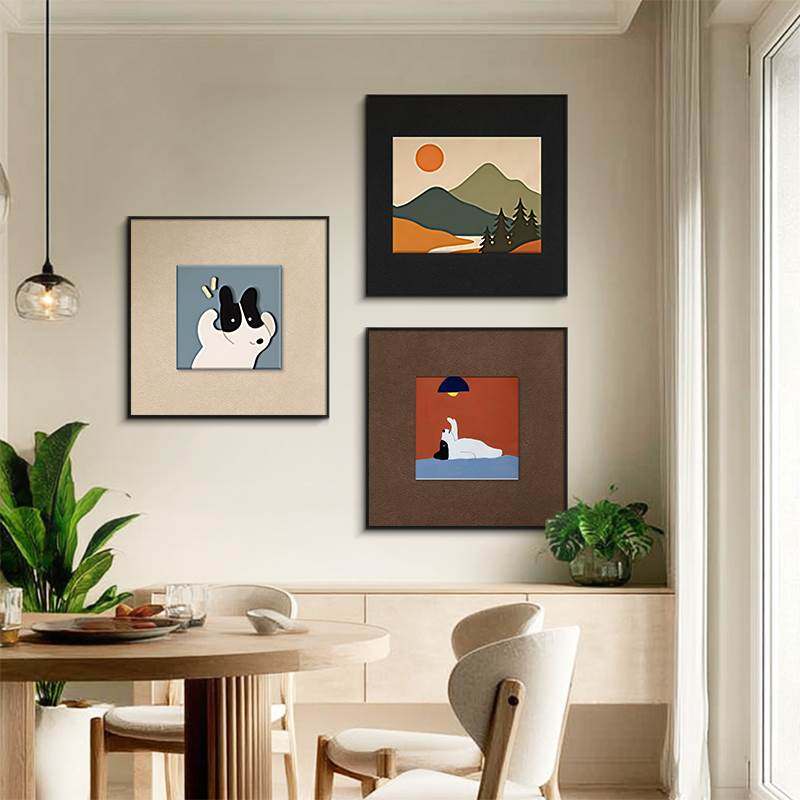 多巴胺客厅沙发背景墙挂画 画抽象艺术饭厅装饰画 画高级彩色正方