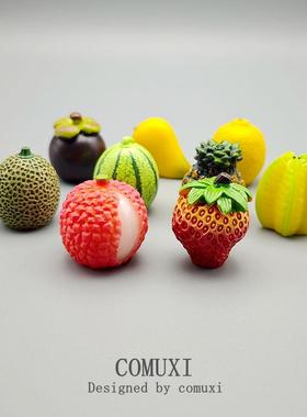 微缩小号仿真水果西瓜草莓芒果荔枝哈密瓜树脂模型桌面摆件工艺品