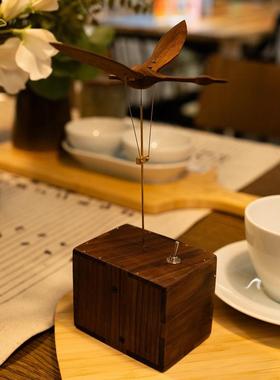 创意黑胡桃实木天鹅摆件现代茶室桌面装饰品乔迁新居玄关礼品
