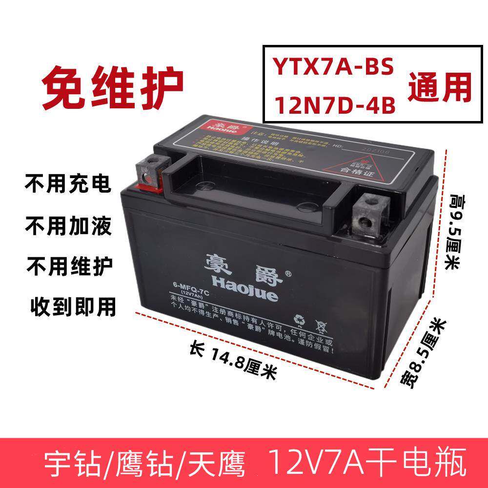 天鹰 鹰钻 宇钻125踏板车 YTX7A-BS摩托车电瓶12N7D-4B豪爵干电瓶