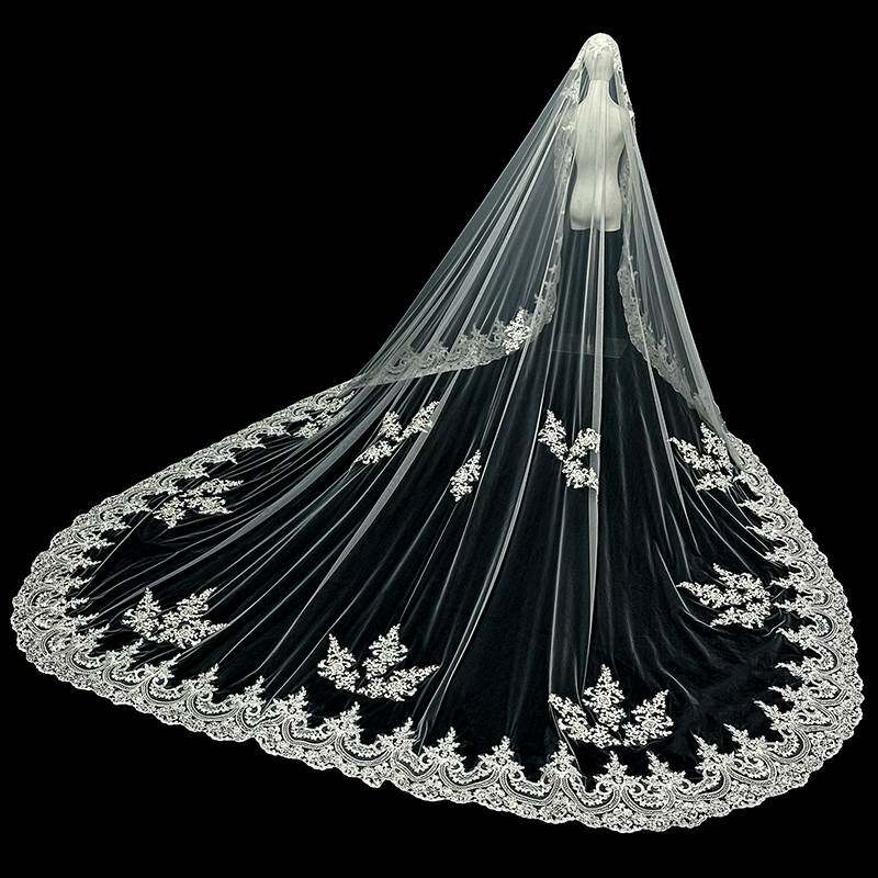新娘结婚主婚纱头纱奢华超长大拖尾法式宫廷覆古蕾丝花边头纱头饰