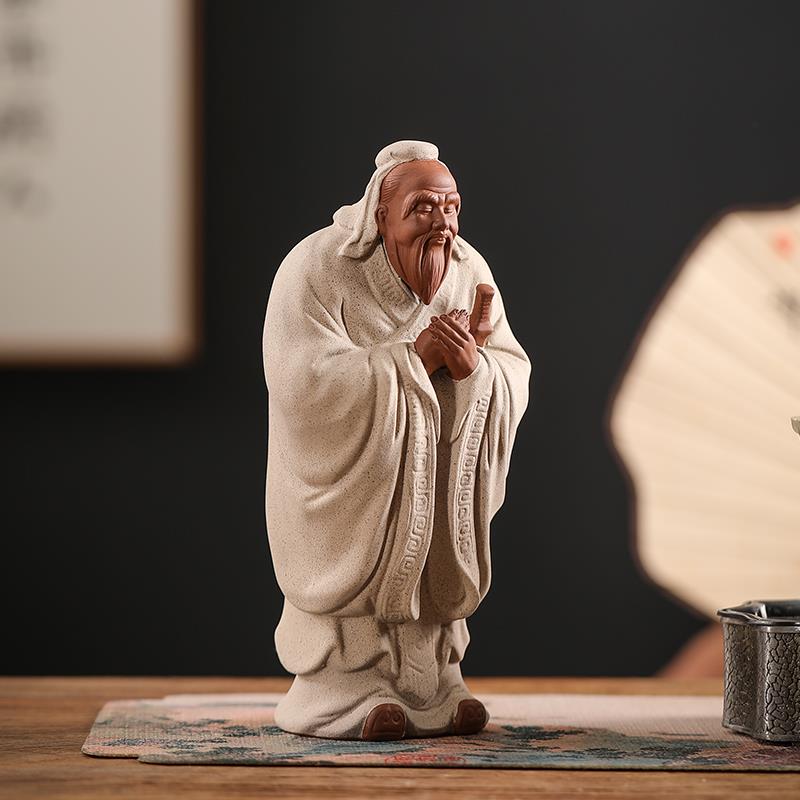 中式禅意历史人物雕像家居书房桌面博古架装饰陶瓷工艺品老子摆件
