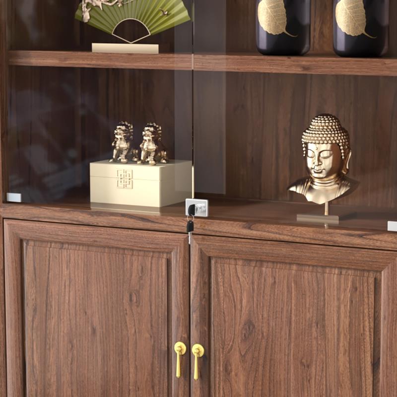 新中式实木博古架老榆木书架组合客厅展示柜定制柜子书柜带玻璃门