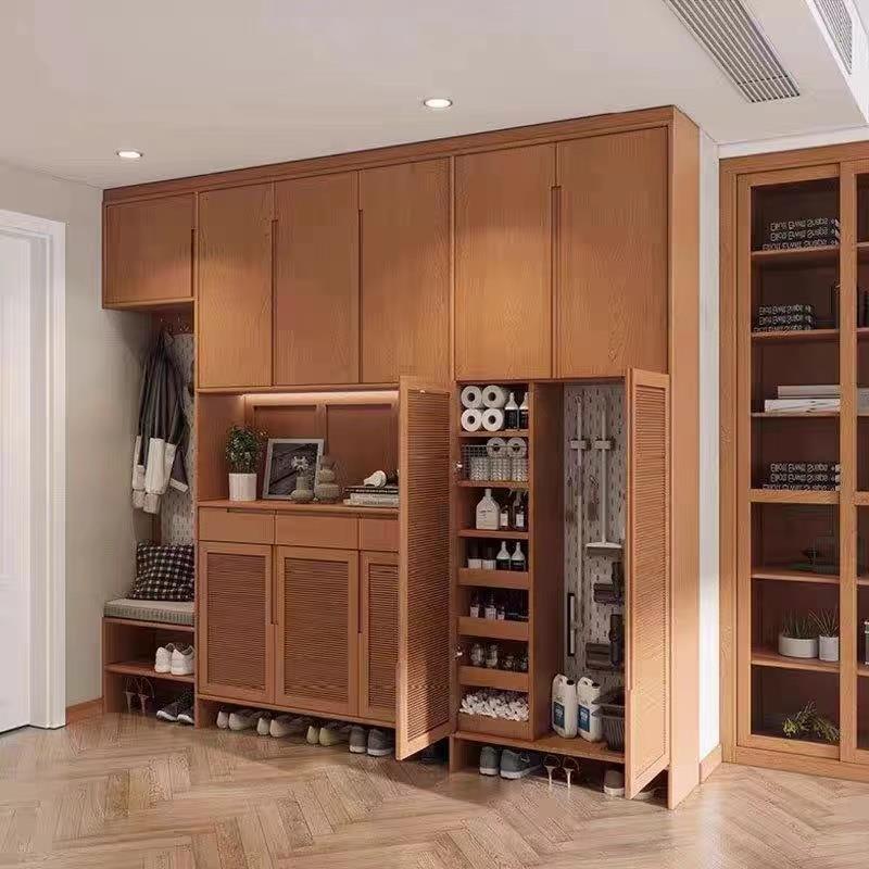 全实木鞋柜，纯原木入口柜，换鞋凳，一体式到顶，可坐在入口，整