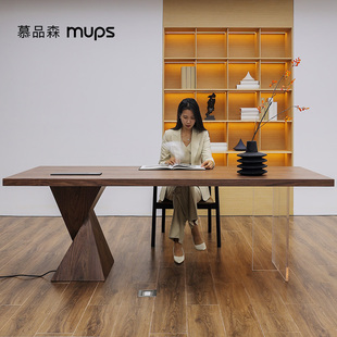 极简亚克力悬浮书桌家用客厅大长工作台学习桌设计师办公桌子 意式