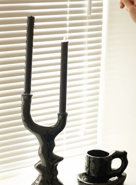 野作抽象黑色中古烛台咖啡杯马杯陶瓷软装个性