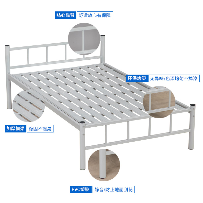 单人床小铁床1米经济型员工宿舍床加厚加固工地铁架床出租房用1.5