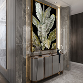 现代绿色芭蕉叶玄关装 饰画客厅沙发背景墙端手绘珐琅彩挂画