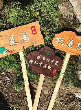 木质草地牌保护室外菜园艺?提示牌插地牌竖立。种植区标记
