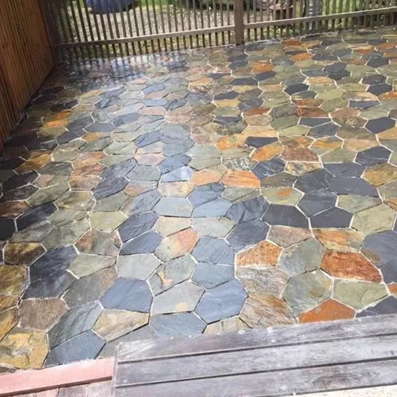 天然青石板冰裂纹碎拼庭院地砖外墙文化石防滑铺路室内花园铺路砖