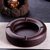 黑檀木圆形烟灰缸客厅装 潮流新器皿带盖防飞灰 饰实木个性