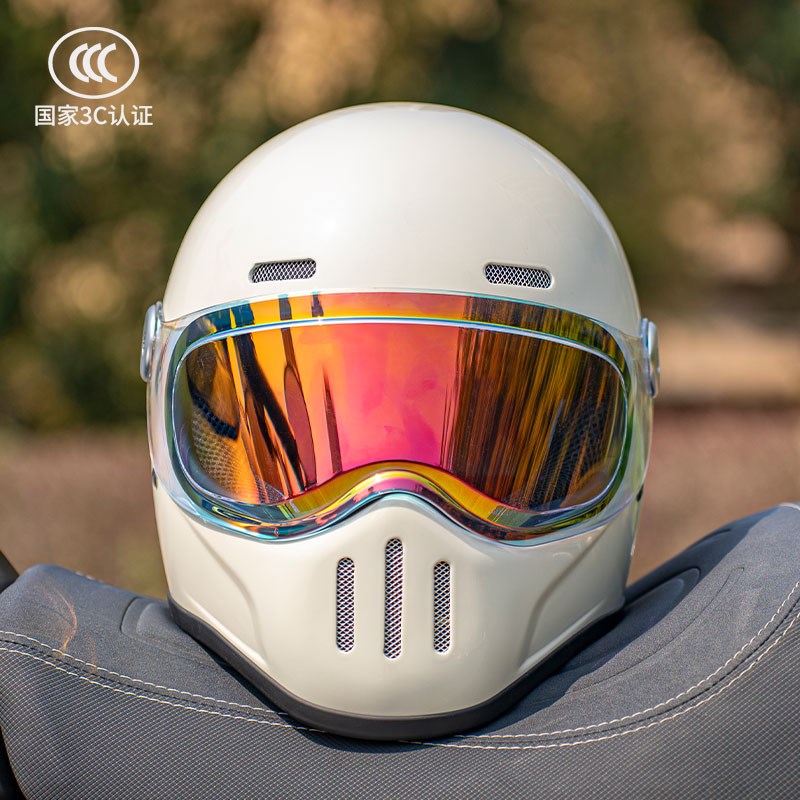 玻璃钢复古全盔轻便碳纤维男巡航摩托车头盔小盔体3C女机车安全帽