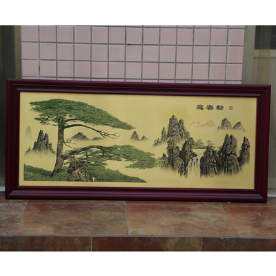 迎客松铜板蚀刻画店铺门厅客厅办公室风景装饰画大气现代挂画