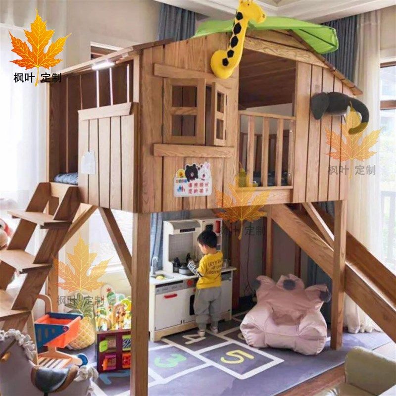 儿童层树屋床全实木男孩上下床环保公城堡床滑滑梯床,住宅家具,高低/子母床,淘宝优惠券,粉丝福利购,淘宝优惠卷