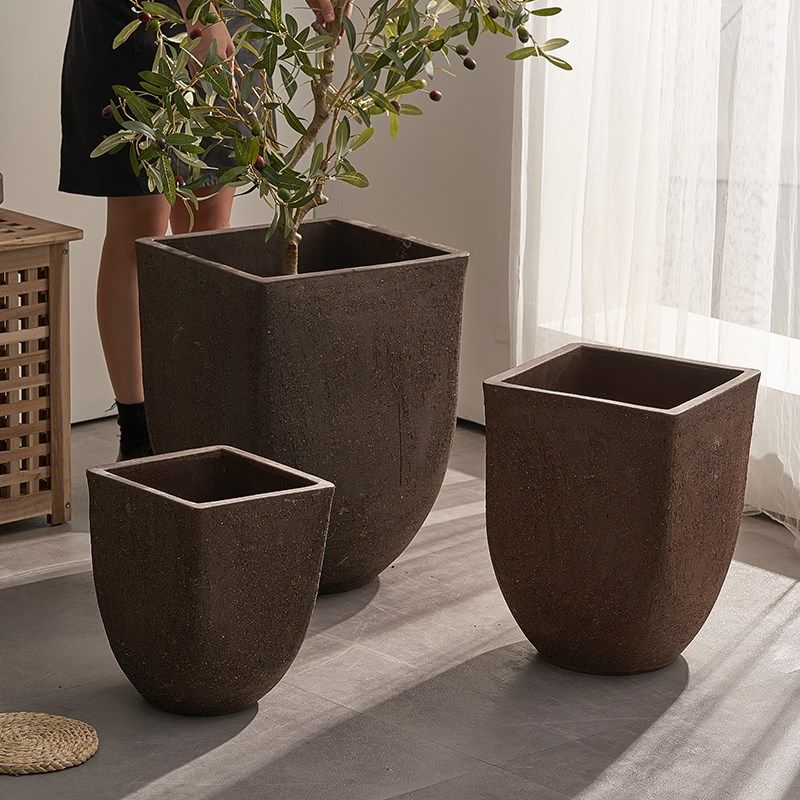 宜兴紫砂盆方口大口径室外园林景观大号绿植透气素烧盆