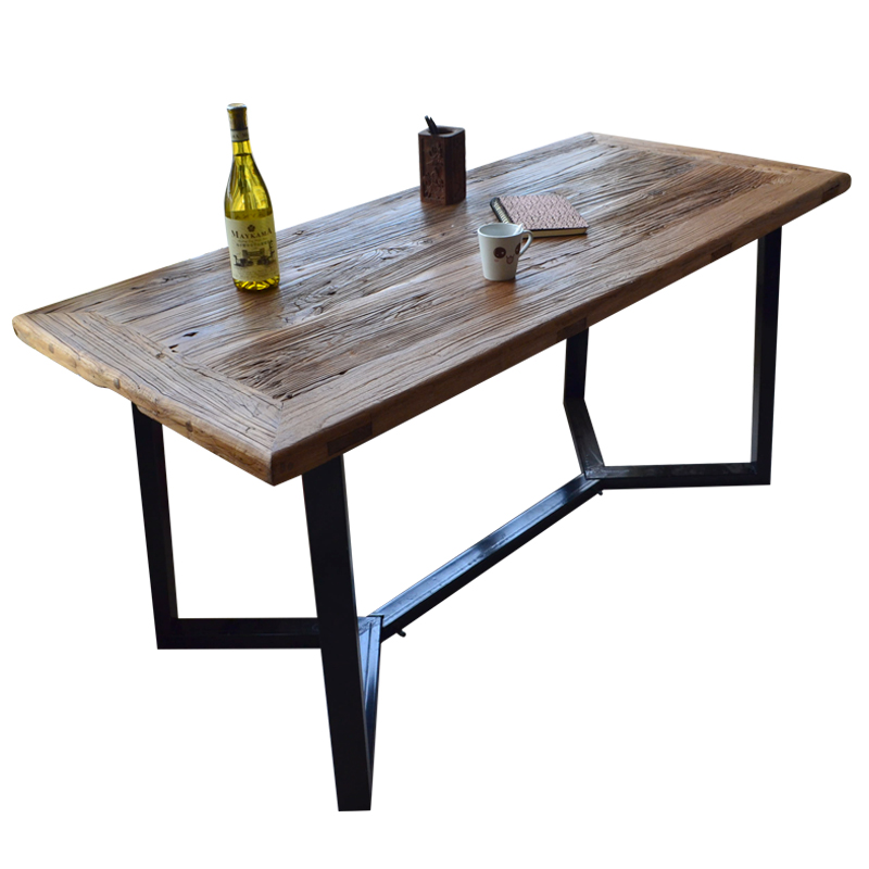 老榆木餐桌铁艺书桌茶桌家用实木民俗桌椅老门板风化旧木板吧台