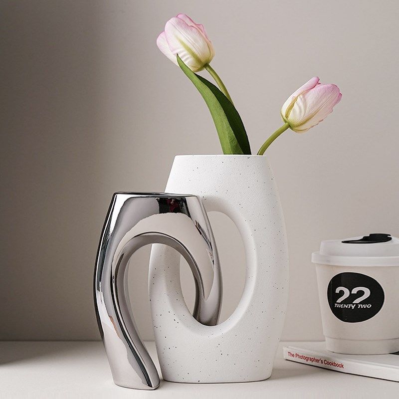 现代创意交叉管艺术电镀陶瓷瓶客厅高级感奶油风软装,家居饰品,桌面摆件,淘宝优惠券,粉丝福利购,淘宝优惠卷