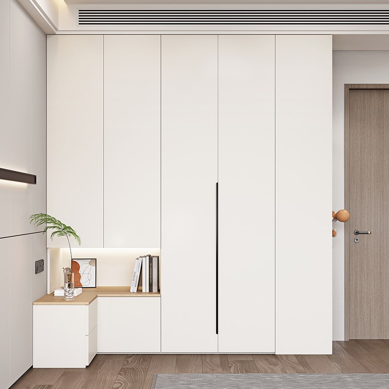 卧室衣柜带床头柜一体转角l型衣帽间一门到顶实木大衣橱全屋定制