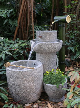 庭院花园大型g竹子石磨假山流水喷泉景观户外阳台田园装饰水景摆