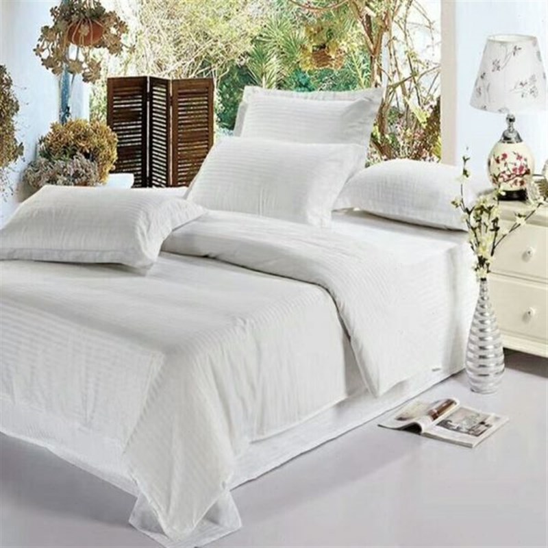 宾馆民宿床单被套单人p三件套双人四件套床上用品洗浴床白色被罩
