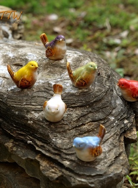 高温釉面彩色陶瓷小鸟六色装饰园庭院装饰