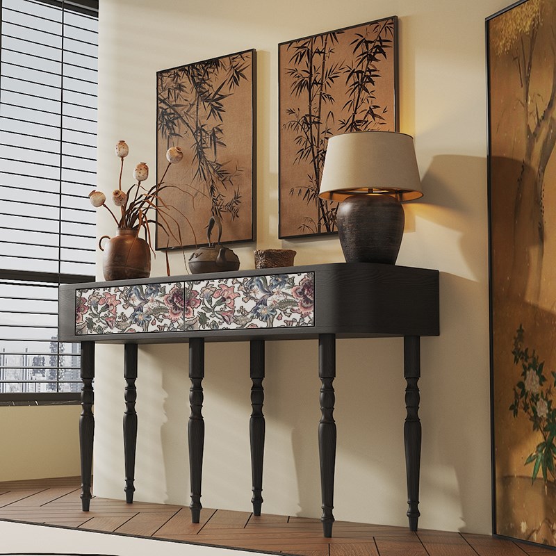 法式复古玄关桌进门口客厅靠墙实木案台入户玄关柜花卉彩绘置物柜