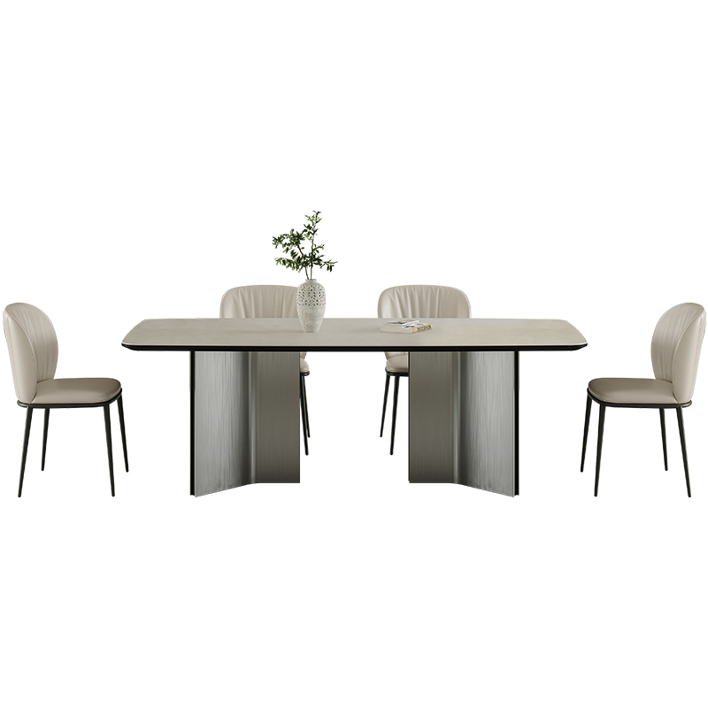 意式极现代岩板餐桌椅侘寂风长方形小户型家用餐桌设计师