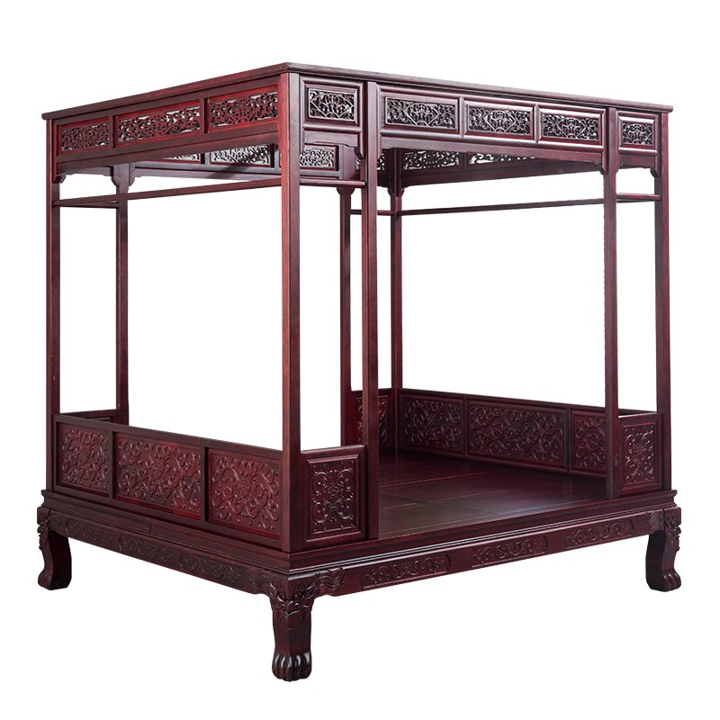 实木架子床中式明雕花人仿古踏步床宫廷月洞床花梨千工拔步床