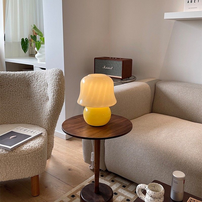 中古风un法式奶油台灯琉璃复古玻璃卧室床头灯书房装饰蘑菇灯,家装灯饰光源,装饰台灯,淘宝优惠券,粉丝福利购,淘宝优惠卷