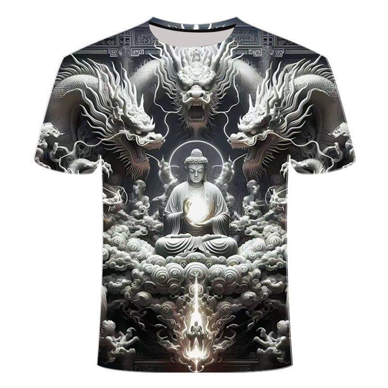 夏季新款3D印花短袖佛祖人像双龙系列 男士个性时尚潮流圆领T恤衫,男装,休闲运动套装,淘宝优惠券,粉丝福利购,淘宝优惠卷