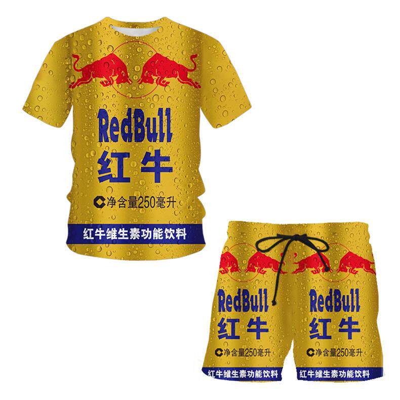 夏季新款套装可乐芬达饮料3d数码印花上衣男女青少年短袖短裤个性