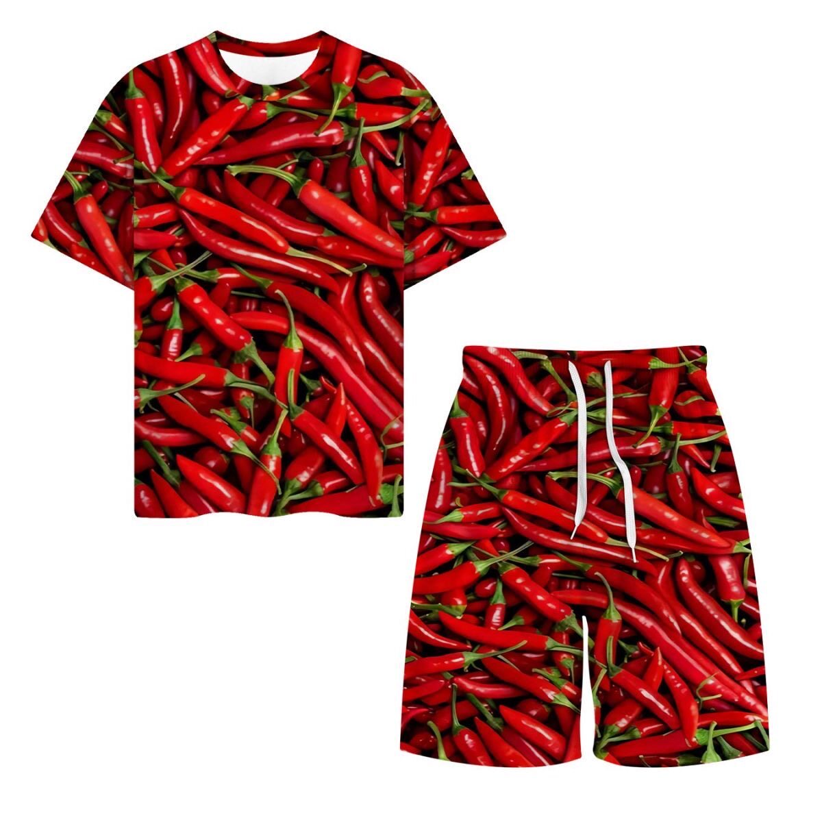 夏季新款蔬菜番茄土豆玉米衣服 短袖短裤两件套男女同款搞笑抽象