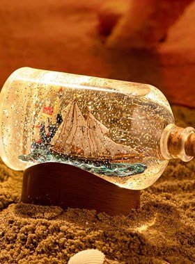 漂流瓶一帆c风顺创意办公室客厅摆件水晶球装饰乔迁新居开业礼物