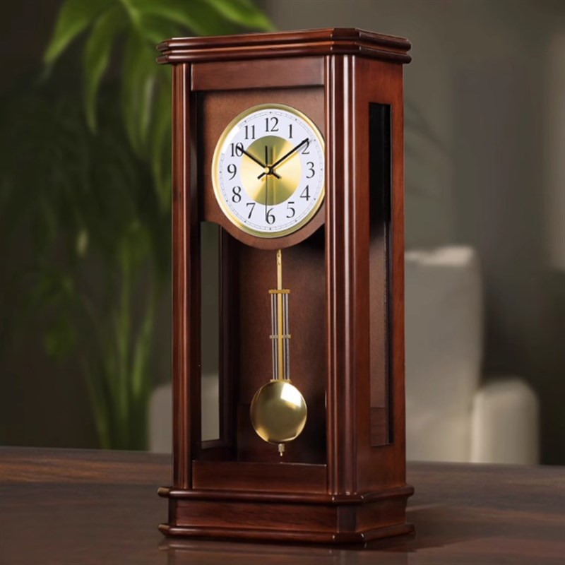 新中式实木座钟客厅2025新款高端高F级桌面复古钟表摆件大摆钟台