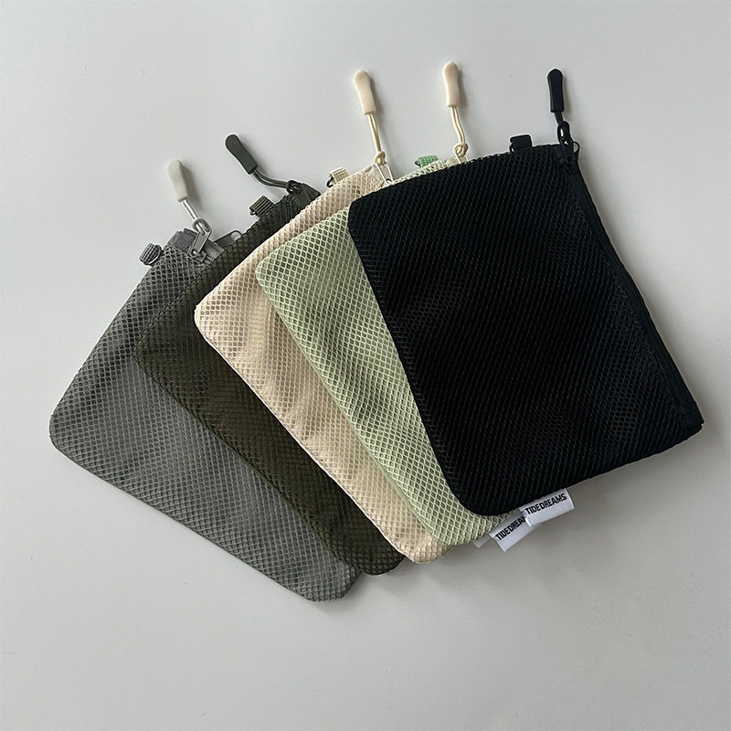 再生聚酯纤维网格收纳包加大双层拉链包零钱耳机杂物小收纳袋