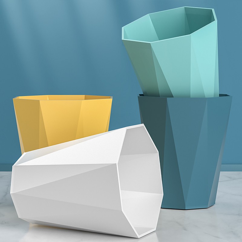 北欧创意简约钻石家用垃圾桶无盖厨房客厅办公室酒店大号纸篓