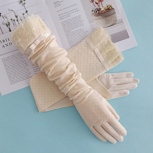 夏季长款防晒服饰手套分指可露二指布制服饰提花纯色服饰