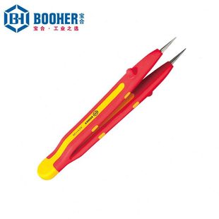 BH0231145 厂促Booher合绝缘手工具 双色绝缘宽口横齿镊子145mm