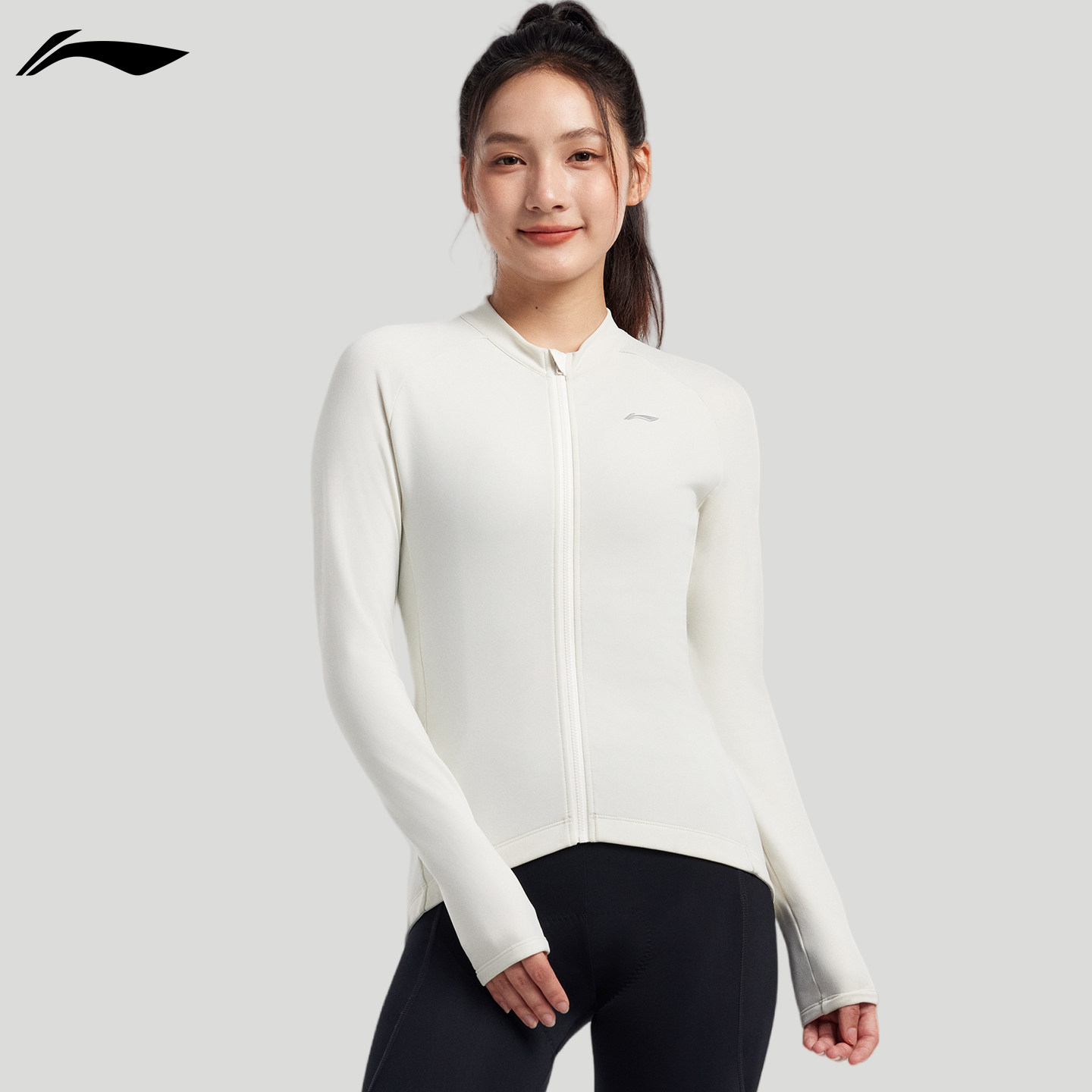 李宁骑行服女款秋冬季25新款抓绒防风保暖加厚自行车骑行长袖上衣