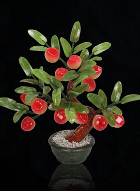 玉石仙桃寿桃树盆景祝寿蟠桃装饰品客厅电视柜