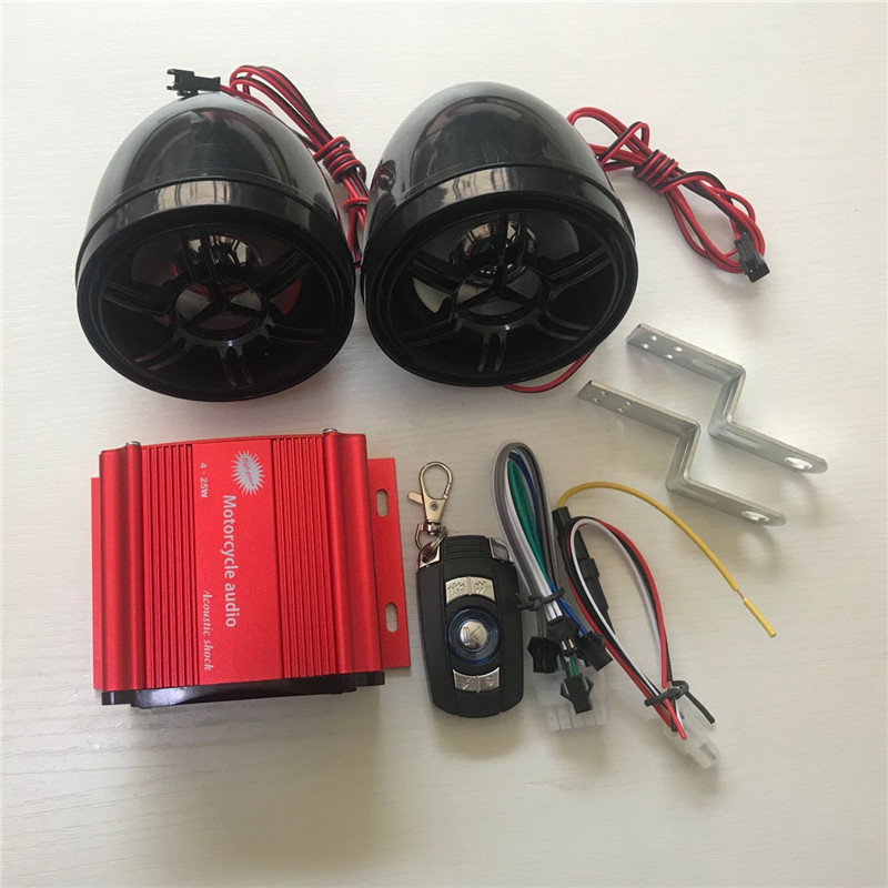 摩托车音响改装大功率4声道功放主机mp3防盗报警器带收音机显示屏